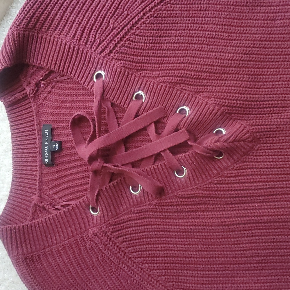 Kendall and Kylie Burgundy Cotton Sweater - Picture 3 of 5
